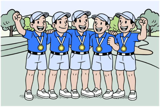 Team celebrating with medals